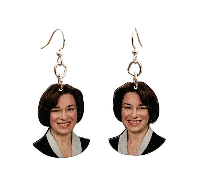 Amy Klobuchar campaign earrings, eco-friendly laser-cut jewelry made in USA