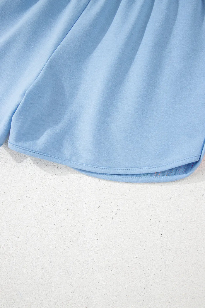 Beau Blue Colour Block Stripes Elastic High Waist Active Shorts - Bottoms/Casual