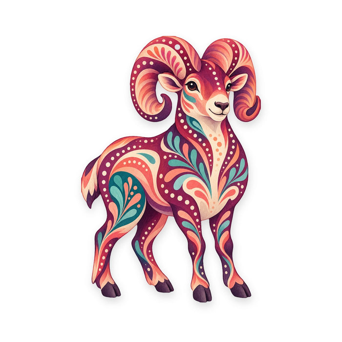 Bighorn Sheep folk art ornament O244 on white, laser-cut maple wood, made in USA