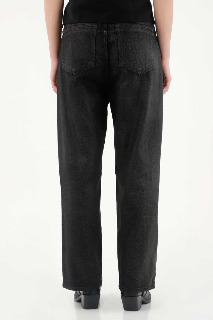 Black Animal Print Resin Effect Pants for Women