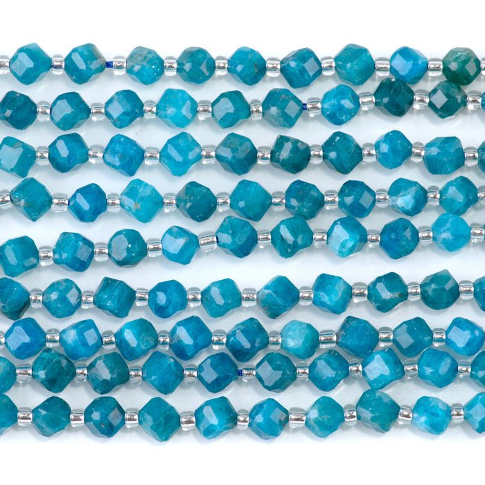 This is a Dakota Stones 4x6mm Blue Apatite Corner Gemstone strand with table-cut cube beads in 15-16 inch strand.