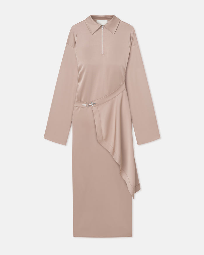 Colter - Draped Slip Satin Midi Dress - Dune