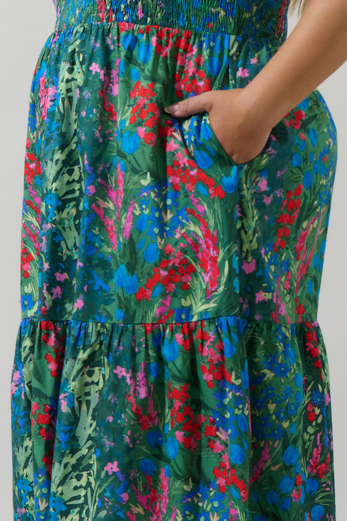 Devin Floral Glare Smock Tiered Midi Dress Curve