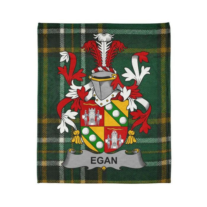Egan Family Crest on Green Tartan Blanket Design