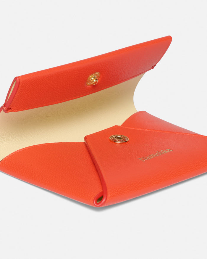 Folded - Leather cardholder - Red/Moonbeam