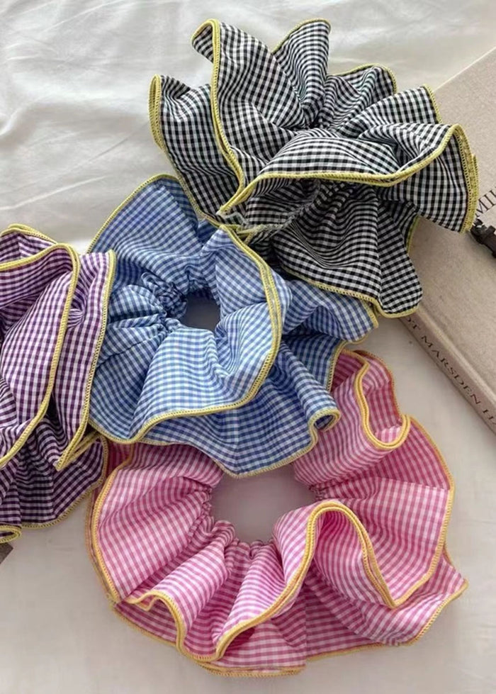 Giant Checkered Contrast Frill Scrunchie - Pink