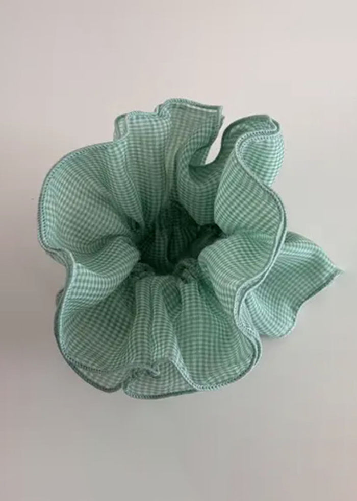 Giant Checkered Frill Mesh Scrunchie - Green