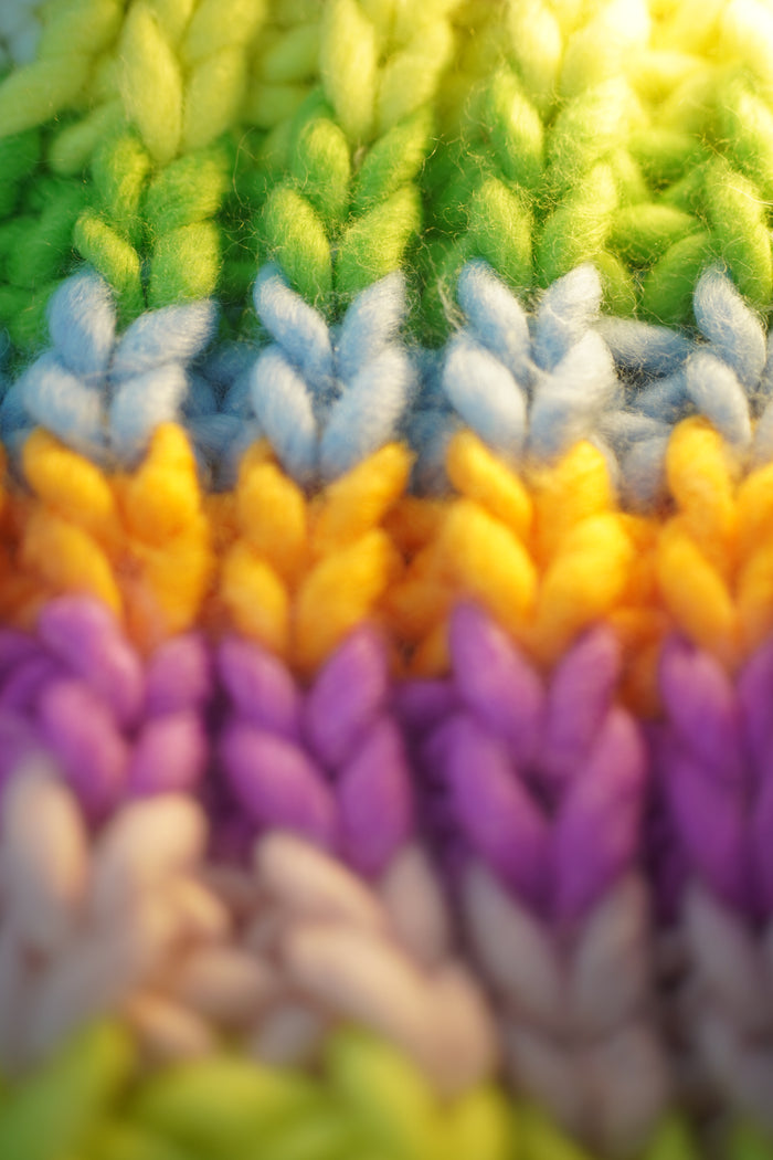 Handcrafted Rainbow Stripe Chunky Knit Cardigan — Neon Multicolor