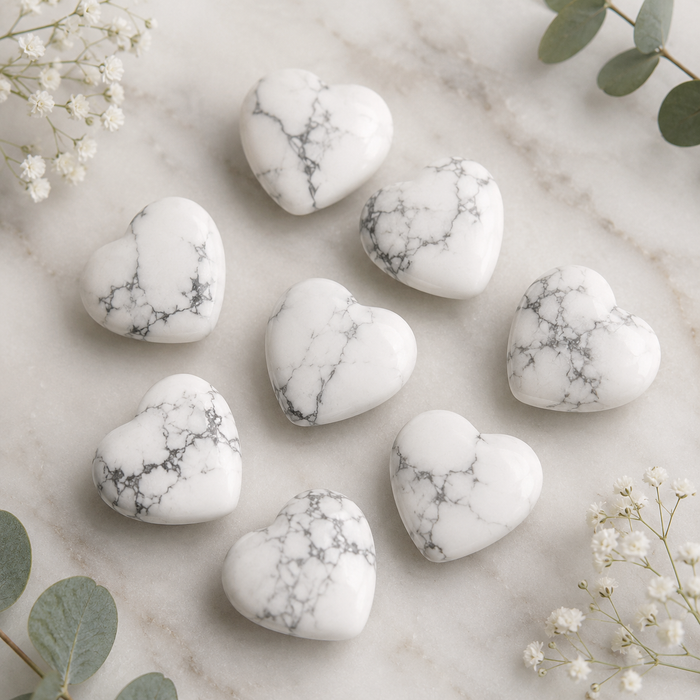 Howlite Heart Crystal, Puffy Mini 1 Inch Pocket Crystal Heart