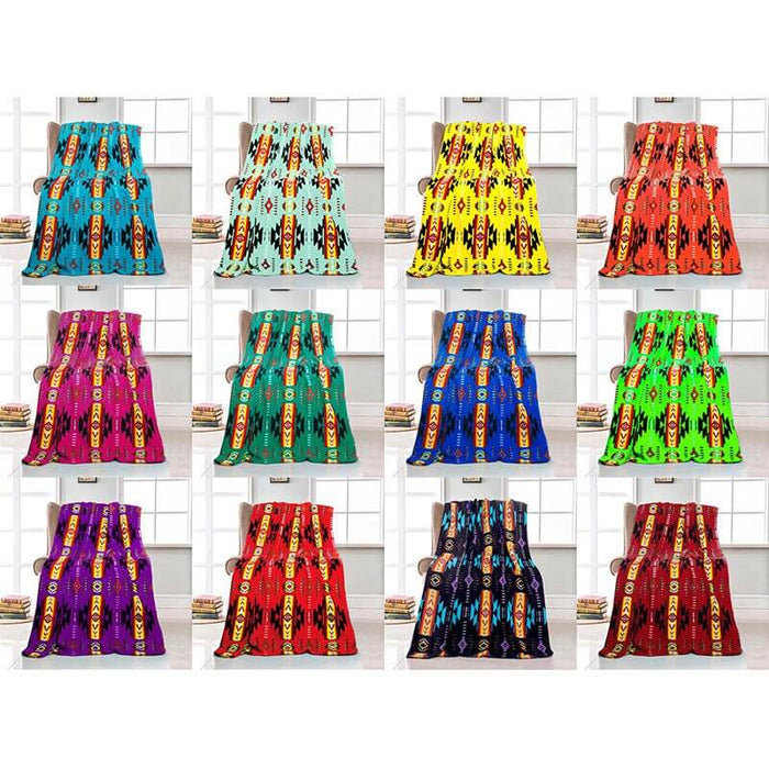 Indigenous Polar Fleece Throw Blanket in vibrant colors, showcasing indigenous designs and soft polar fleece material.