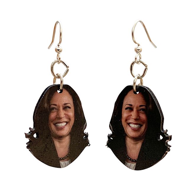 Kamala Harris campaign earrings, eco-friendly laser-cut jewelry made in USA