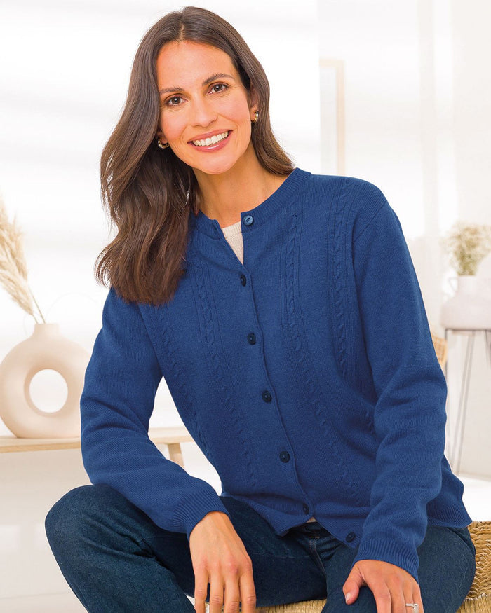 Lambswool Cable Cardigan - Cobalt - The Classic Boutique