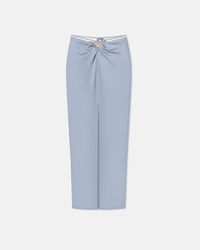 Lianne - Draped Slip Satin Midi Skirt - Ice Blue