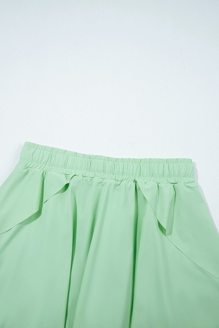 Light Green Drawstring High Waist Lined Tennis Skorts - Skirts/Skort