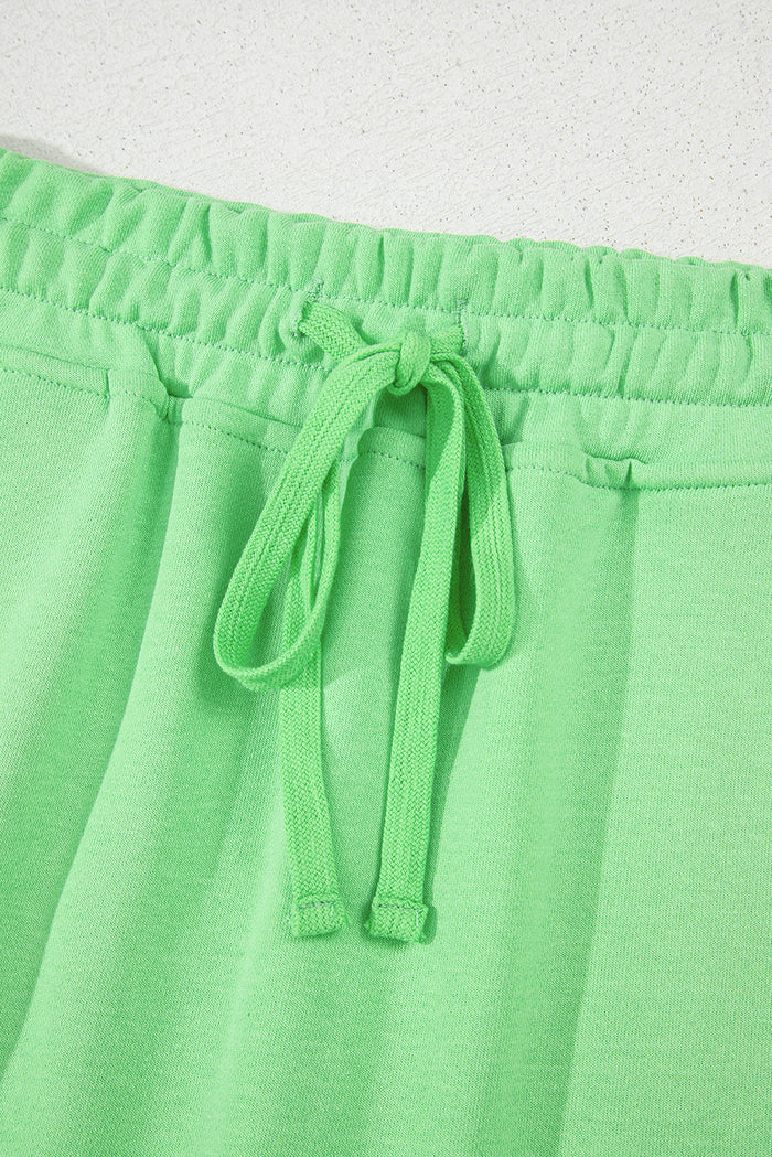 Light Green French Terry Drawstring Mini Skort with Pockets - Skirts/Skort