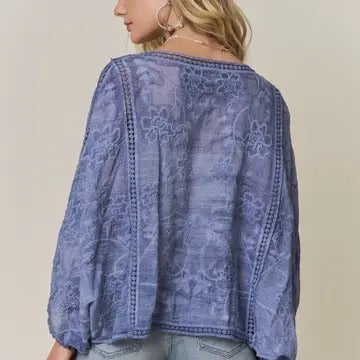 Liz Embroidered Kimono Cardigan in Periwinkle Blue