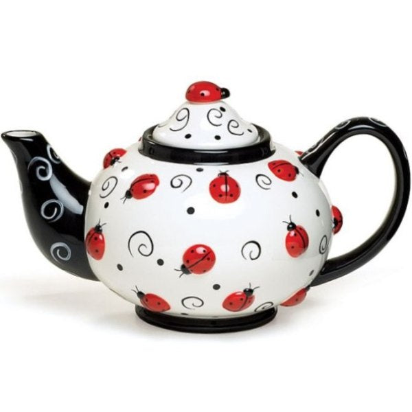 Teapot with Raised Ladybugs and Swirls