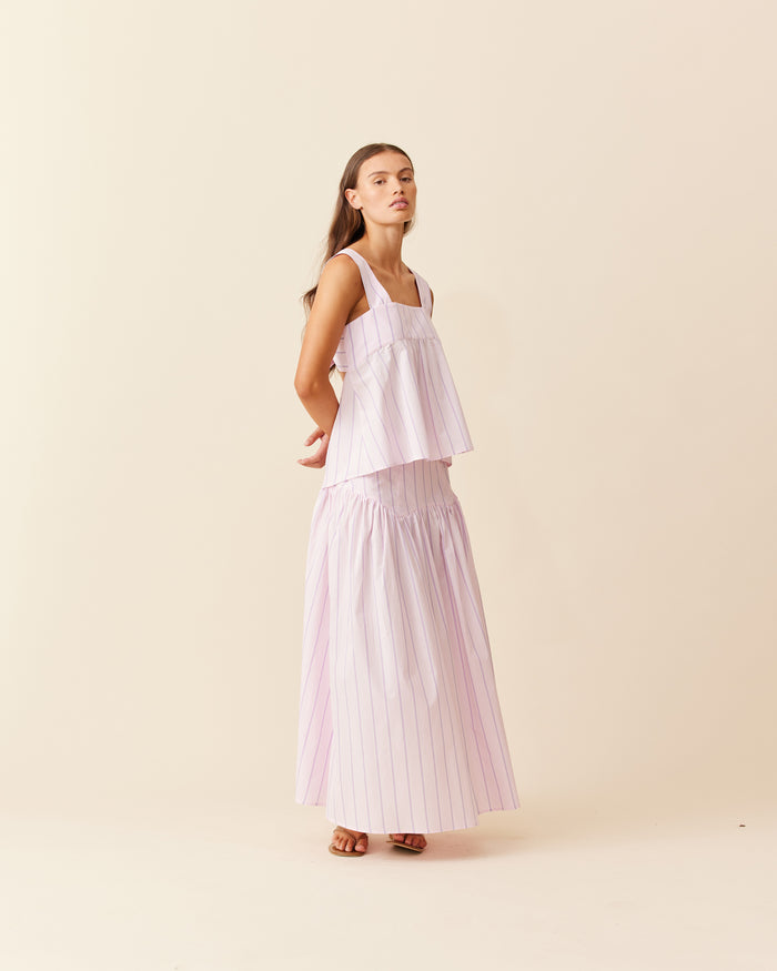 MARGIE TIE-BACK TOP LILAC CANDY STRIPE
