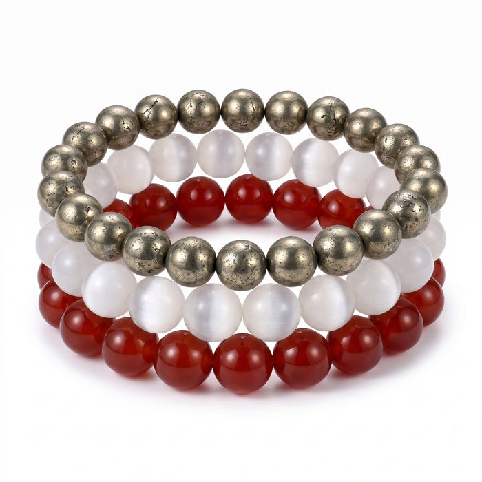 Maroon White & Gray, Team Spirit Bracelet Stack, Gemstone Bracelet Set - 4mm