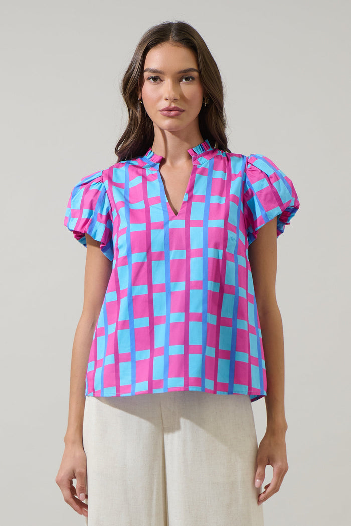 Marvy Checker Kenie Puff Sleeve Top