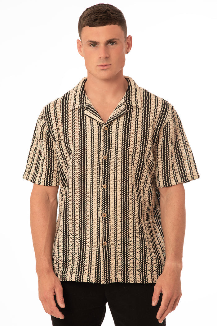 Men's Crochet Knit Revere Collar Shirt