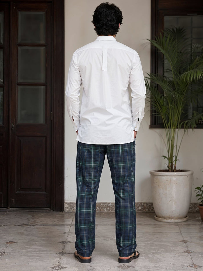 Men's Woven Check Trouser - Navy & Green