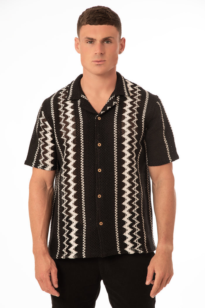 Men's Zigzag Stripe Knit Revere Collar Shirt