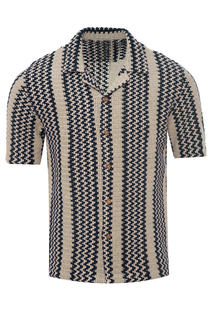 Men's Zigzag Stripe Knit Revere Collar Shirt