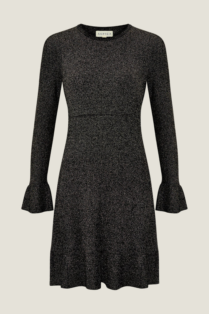 Metallic Knit Short Dress | Black/Gold