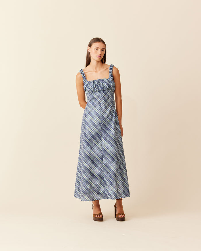 MICKEY MAXI DRESS NAVY YELLOW TARTAN
