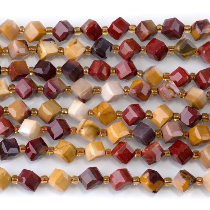 This is a Dakota Stones 6x8mm Mookaite Corner Gemstone strand with table-cut cube beads in 15-16 inch strand.