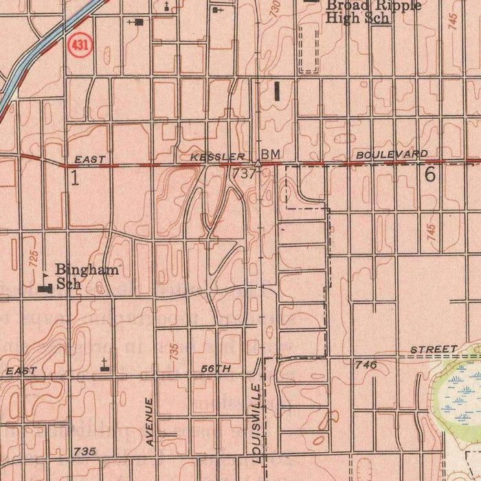 Old Map of Indianapolis, Indiana by USGS, 1948 – White River, Butler University & Riverside Park