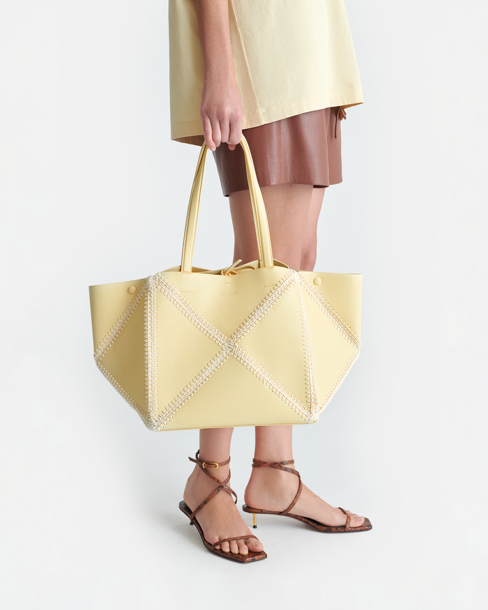 Origami Tote - Alt-Nappa crochet tote - Moonbeam/Crème