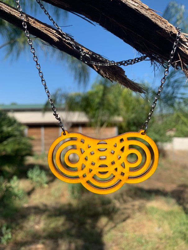 Overlapping circles geometric pendant necklace, laser-cut and made in USA