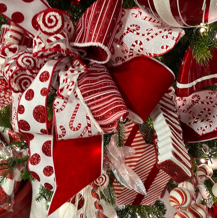 Red & White two-tone Velvet Ribbon, 4" X 10YD
