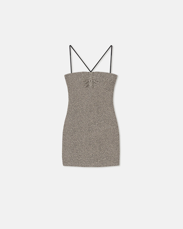 Rois - Loopback Cotton Mini Dress - Black/Creme Mouline