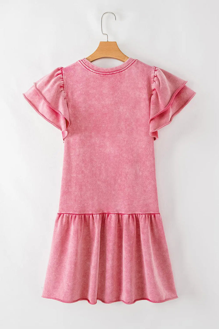 Sachet Pink Mineral Wash Raw Edge Ruffle Mini Dress - Dresses/Mini Dresses
