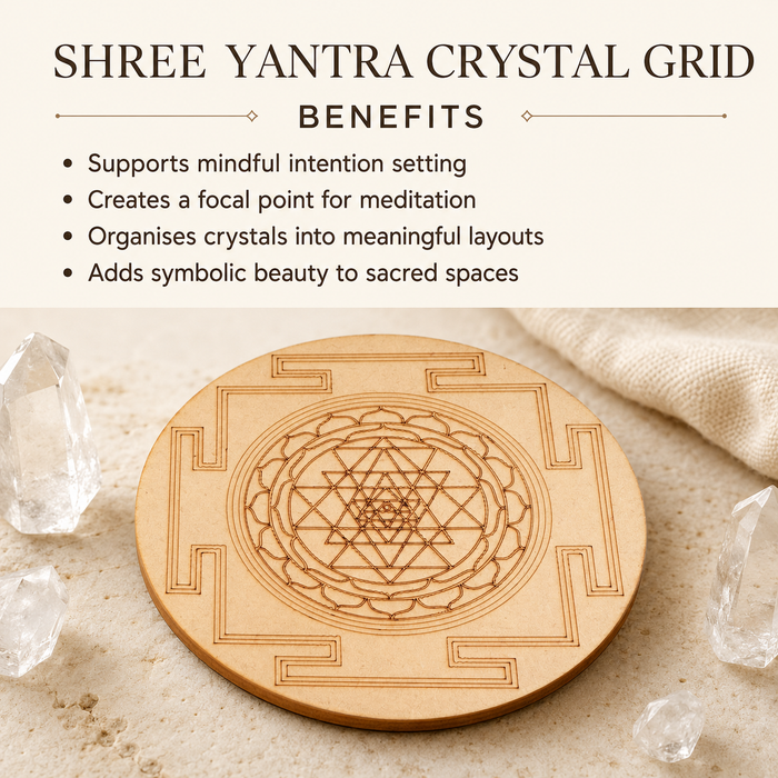 Shri Yantra Crystal Grid Board, 6" Wooden Crystal Grid Plate