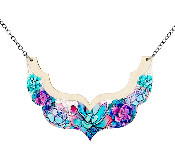 Succulent rosette pendant necklace, laser-cut and made in USA