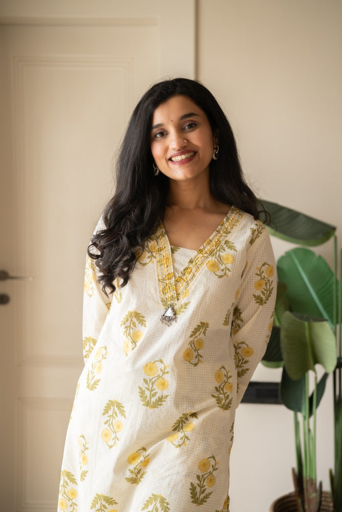 Suryana Cotton Suit- Marigold