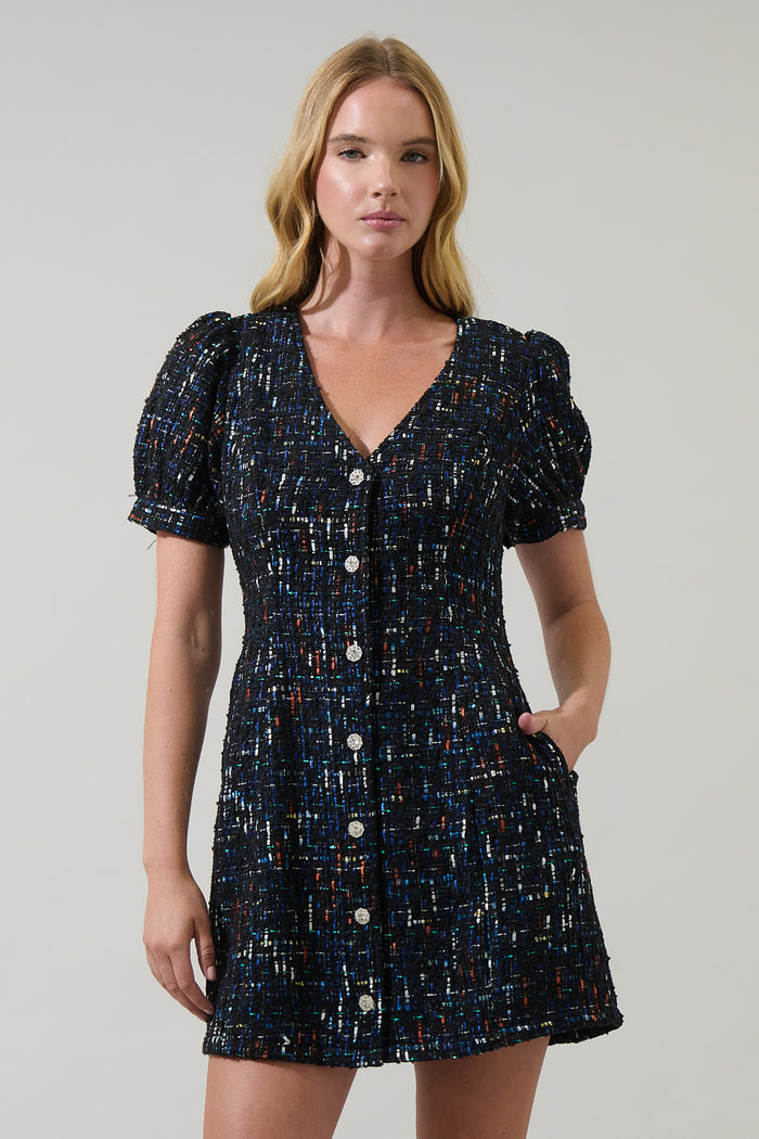 Tarran Tweed Button Down Mini Dress