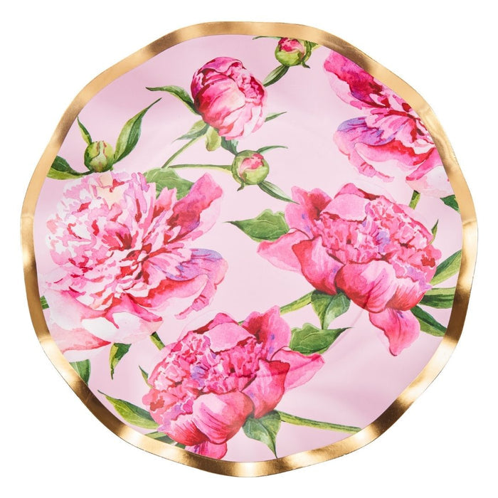Wavy Dinner Plate, Pink Peonies