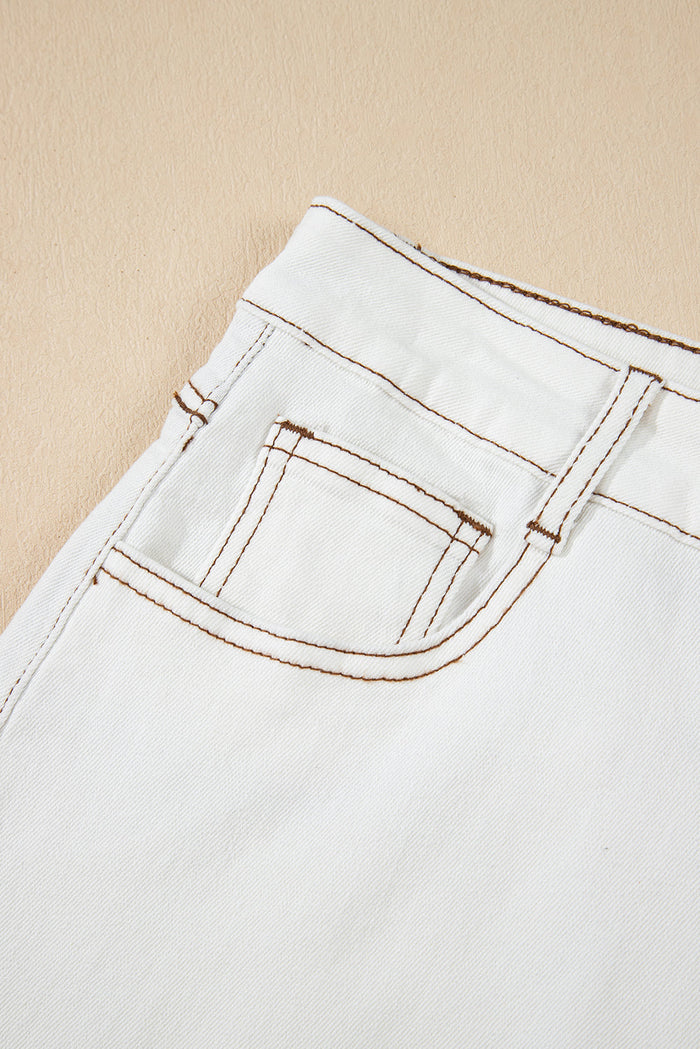 White Raw Hem High Waist Denim Shorts - Bottoms/Denim