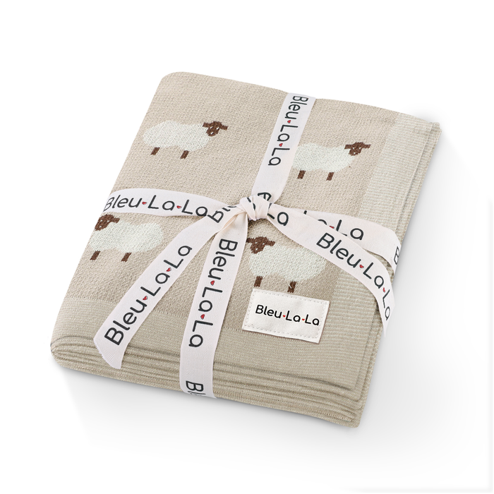 100% Luxury Cotton Receiving Swaddle Baby Blanket - Sheep: Taupe