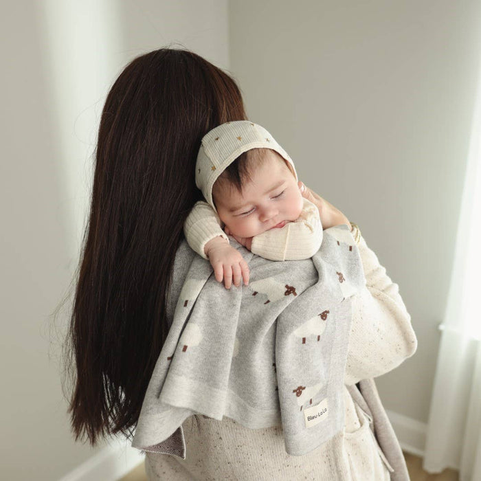 100% Luxury Cotton Receiving Swaddle Baby Blanket - Sheep: Taupe