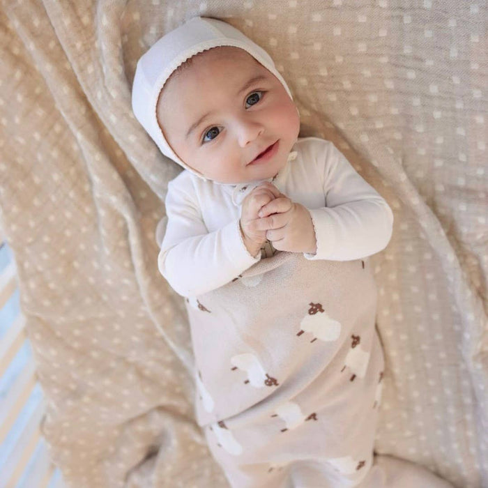 100% Luxury Cotton Receiving Swaddle Baby Blanket - Sheep: Taupe