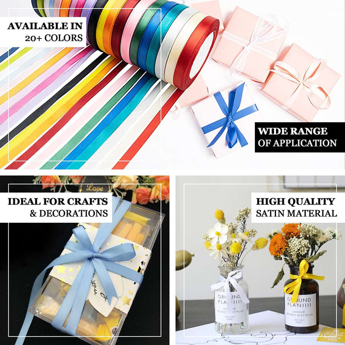 Colorful satin ribbons in various colors, ideal for crafts and decorations.