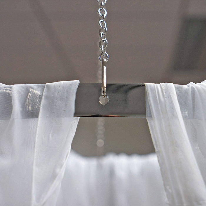 Curtain hanging system with chain and clips for easy installation.