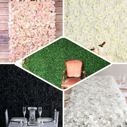 Decorative flower wall panels in various colors and textures for events and backdrops.