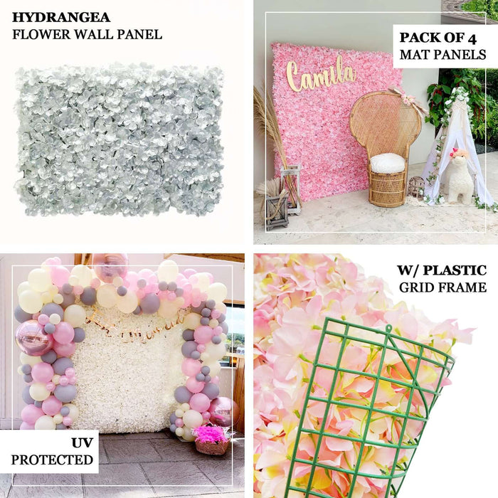 Hydrangea flower wall panel for events, featuring UV protection and grid frame options.